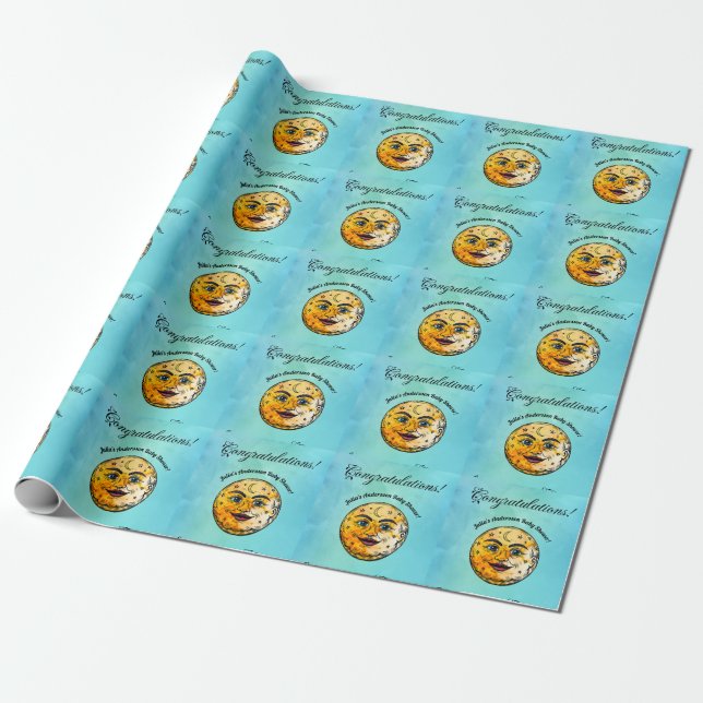 Papier Cadeau Célébration du Baby shower de la Lune (Déroulé)