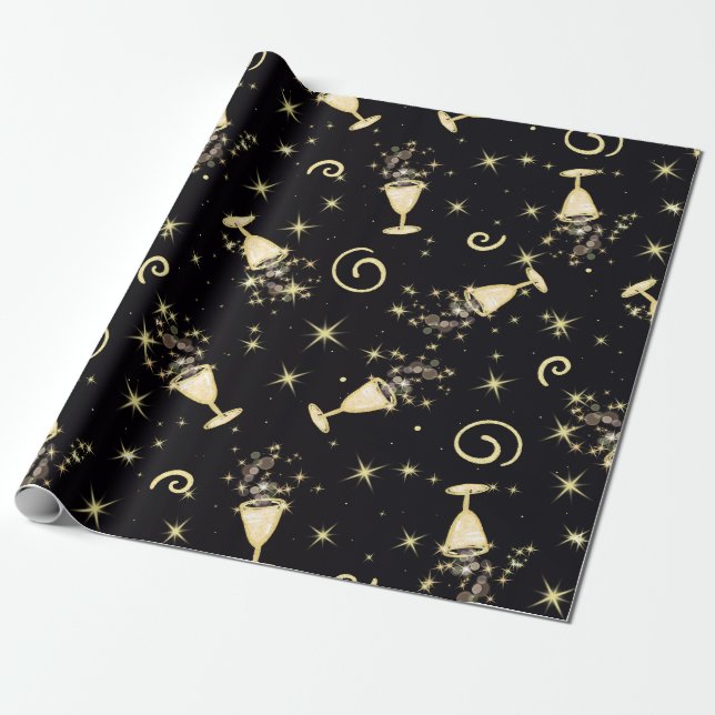 Papier Cadeau Célébration étincelante-Libérations en or et noir (Déroulé)