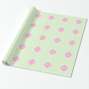 Papier Cadeau Célery Wht Chevron Pink Quatrefoil 3 Monogramme