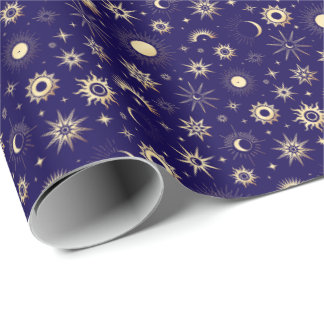Papier Cadeau Céleste or et bleu