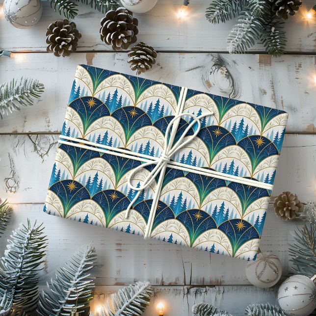 Papier Cadeau Celestial Art Deco Forest Holiday (Créateur téléchargé)
