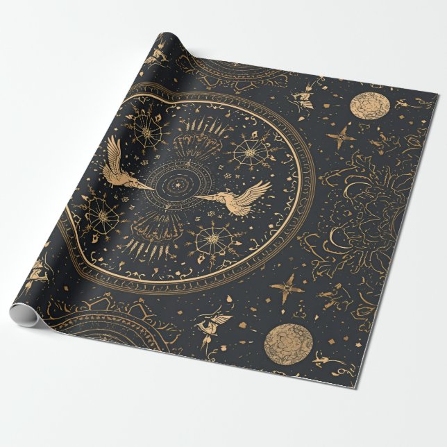 Papier Cadeau Celestial Gold Wrapping Paper – Gothic Luxe Starry (Déroulé)