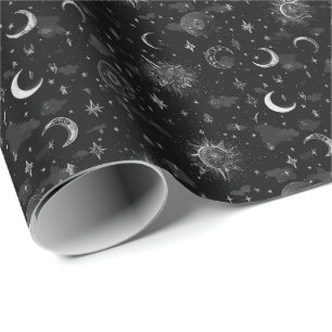 Papier cadeau Celestial Moons & Stars Monochrome