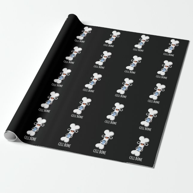 Papier Cadeau Cellule Os Funny Cellule Téléphone Pun Dark BG (Déroulé)