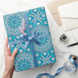 Papier Cadeau Cercle bleu et blanc turquoise Mandala