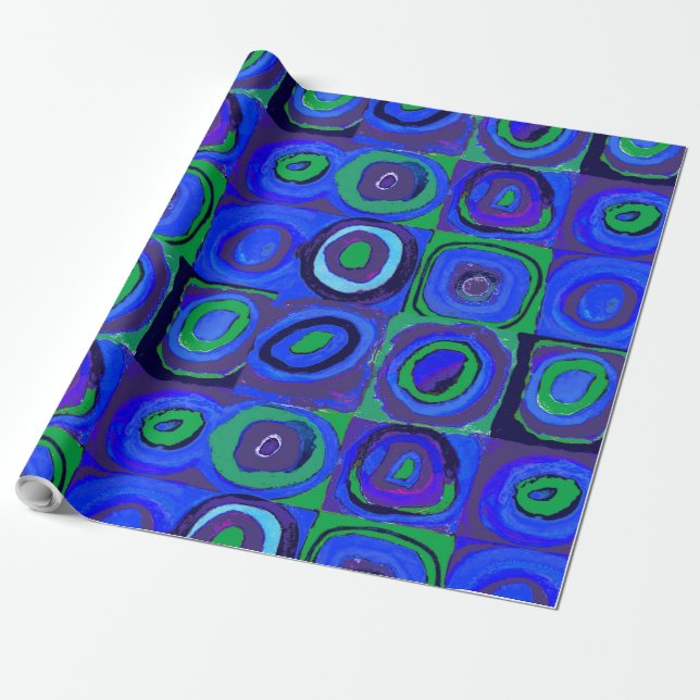 Papier Cadeau Cercle Carré Kandinsky Farbstudie Blue Quadrate (Déroulé)