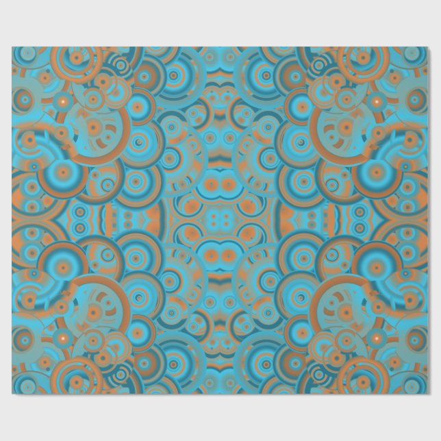 Papier Cadeau Cercle Concentré Dégradé Orange Rust Turquoise (Plat)