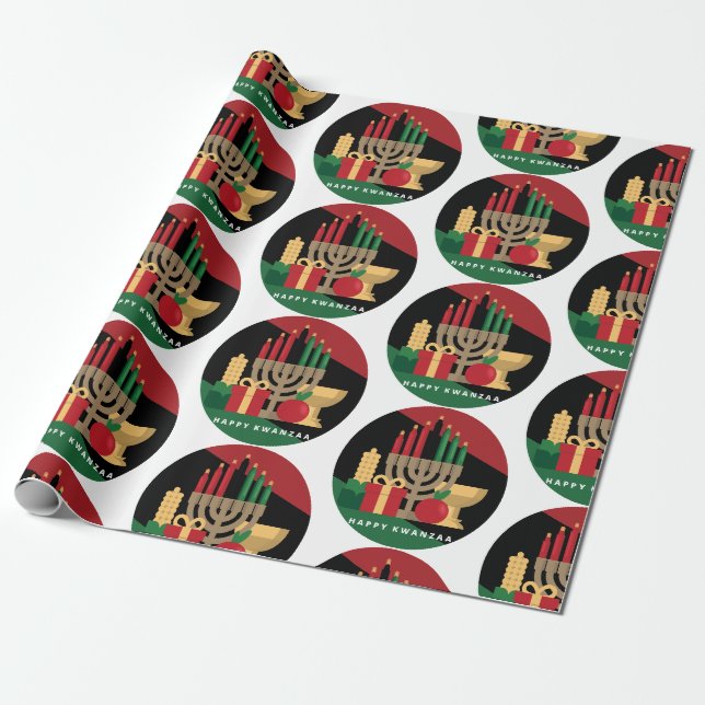 Papier Cadeau cercle Happy Kwanzaa papier d'emballage (Déroulé)