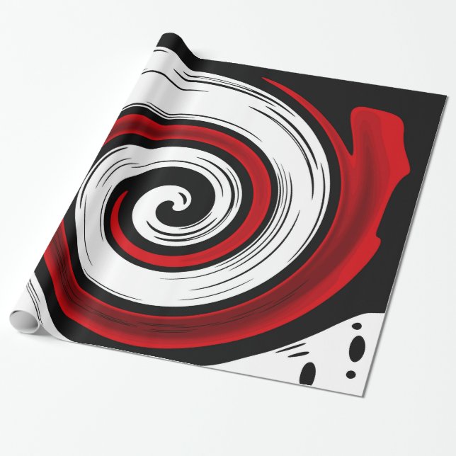 Papier Cadeau Cercle liquide torse moderne noir rouge blanc coul (Déroulé)