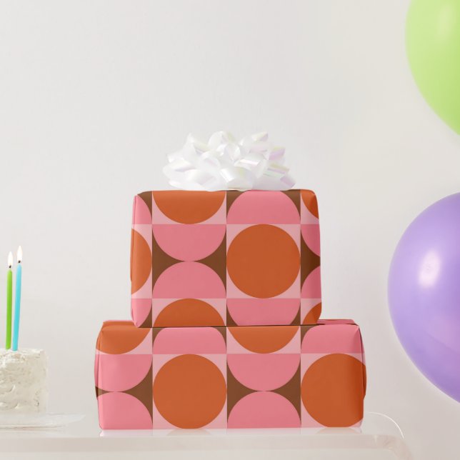 Papier Cadeau Cercles abstraits du milieu du siècle rose et oran (Cadeaux de fête)