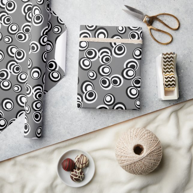 Papier Cadeau Cercles Artsy Noir Et Blanc Rond Points (Artisanat)