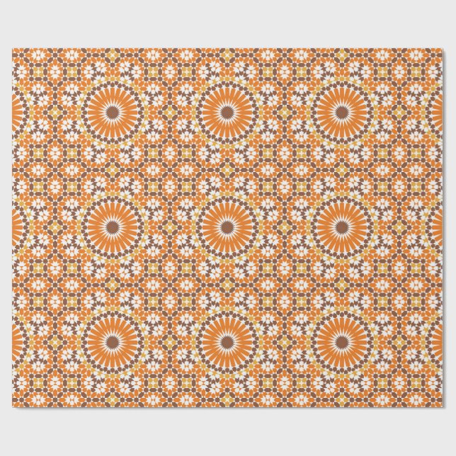 Papier Cadeau Cercles Boho Arabe Géométrique Marocain Orange (Plat)