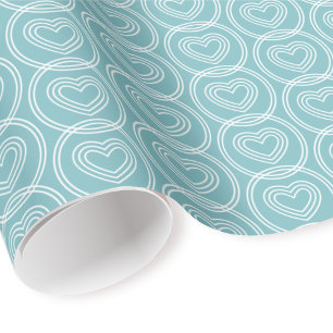 Papier Cadeau Cercles de cœur mignons sarcelle bleu motif modern