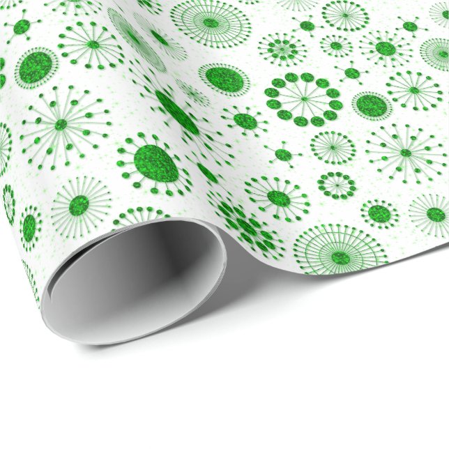 Papier Cadeau Cercles de Parties scintillant vert et blanc Motif (Coin rond)