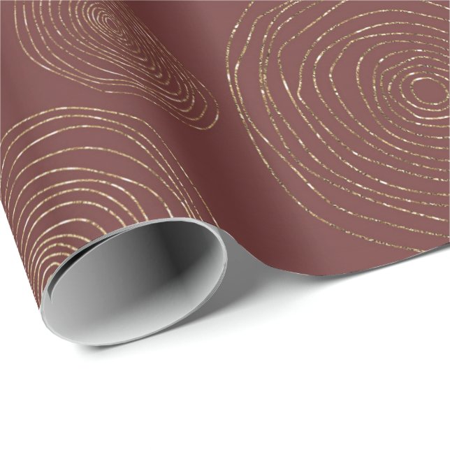Papier Cadeau Cercles dorés de la spirale funky Maroon bordeaux (Coin rond)