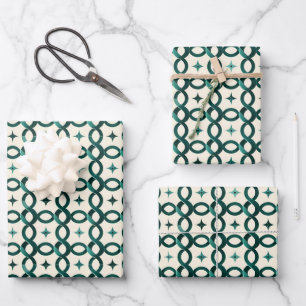 Papier cadeau cercles entrelacés émeraude Un raffi