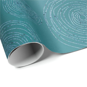 Papier Cadeau Cercles fantaisie Turquoise Bleu Marine Spirale Mé