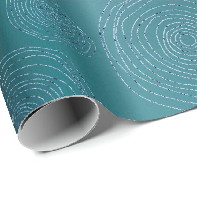 Papier Cadeau Cercles fantaisie Turquoise Bleu Marine Spirale Mé (Coin rond)