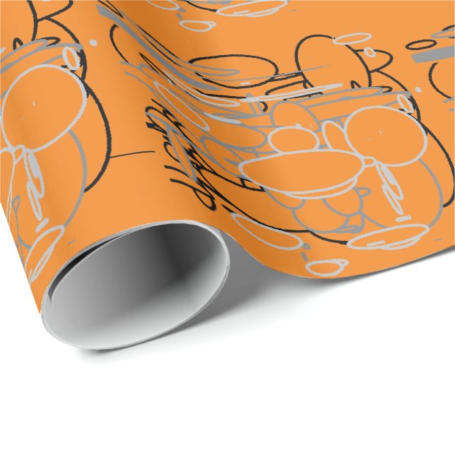 Papier Cadeau Cercles gris noir blanc, Arrière - plan orange, Ar (Coin rond)