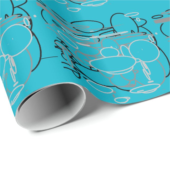 Papier Cadeau Cercles gris noir blanc, Art Arrière - plan bleu n (Coin rond)