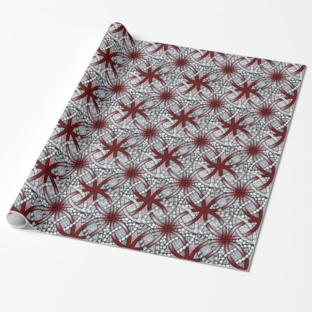 Papier Cadeau Cercles interjumelés à noeud celtique rouge (Déroulé)