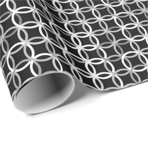 Papier Cadeau Cercles modernes du milieu du siècle, noir, blanc