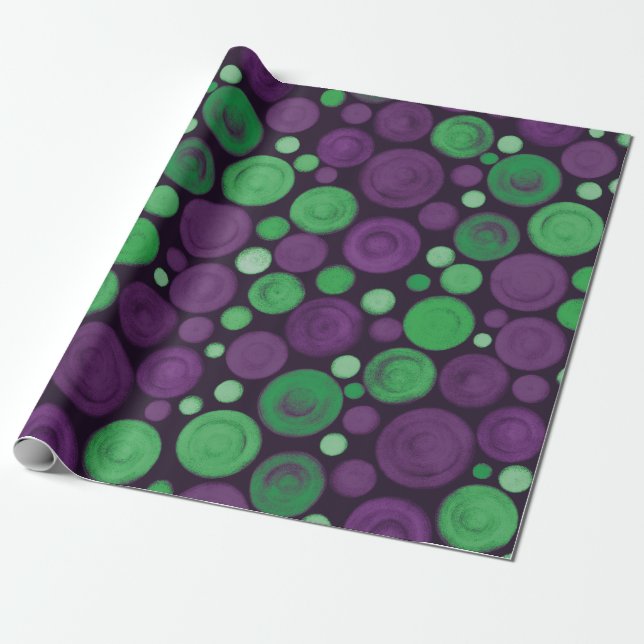 Papier Cadeau Cercles pourpres et verts (Déroulé)