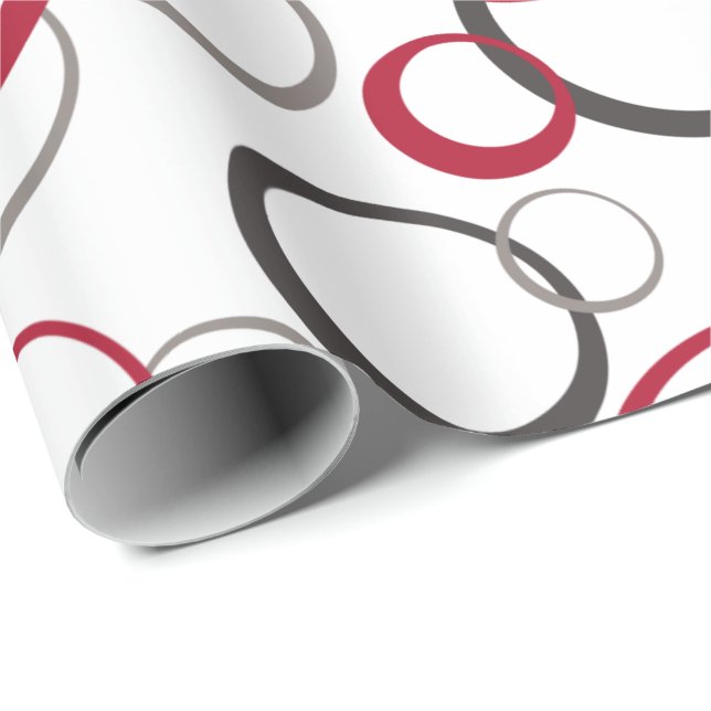 Papier Cadeau Cercles rouges gris blanc (Coin rond)