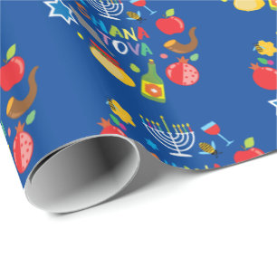 Papier Cadeau Cercles Shana Tova2 - bleu marine