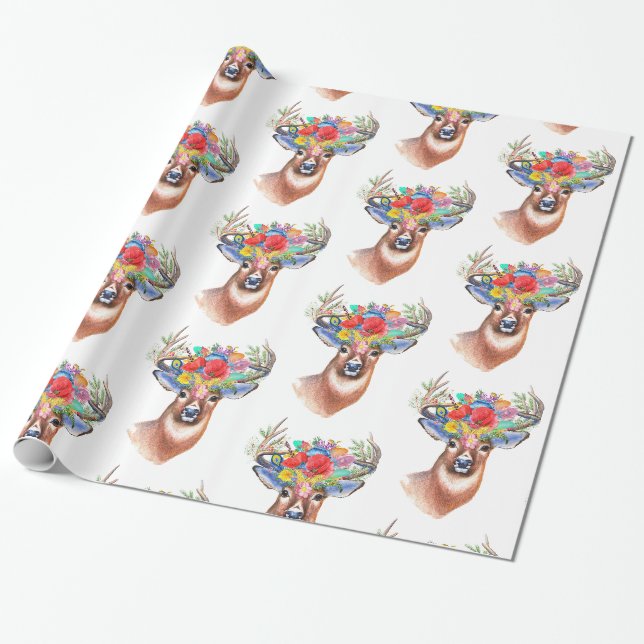 Papier Cadeau Cerf aux fleurs (Déroulé)