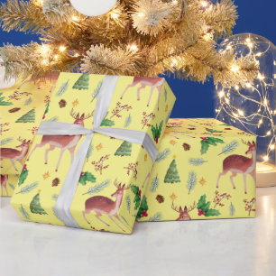 Papier Cadeau Cerf beau papier d'emballage jaune de Noël