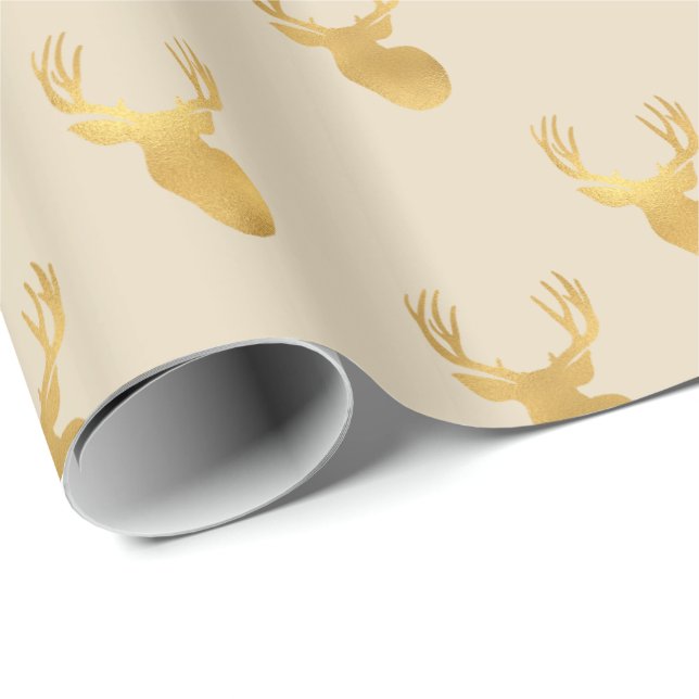 Papier Cadeau Cerf beige doré (Coin rond)