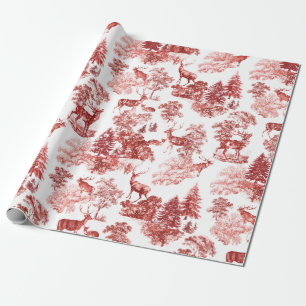 Papier Cadeau Cerf blanc rouge Vintage dans le bois neigeux