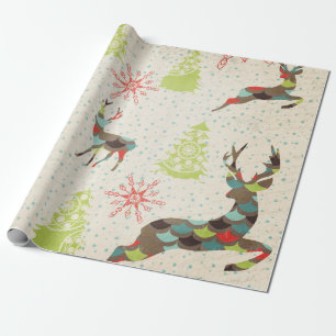Papier Cadeau Cerf capricieux, flocons de neige, Papier d'envelo