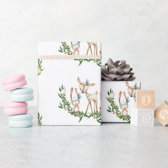 Papier Cadeau Cerf d'aquarelle mignonne (Baby Shower)