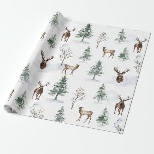 Papier Cadeau Cerf de Noël & arbres d'hiver motif