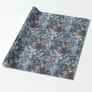 Papier Cadeau Cerf de Noël de neige d'hiver