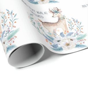 Papier Cadeau Cerf et fleurs personnalisés aquarelle Hiver