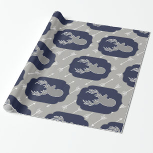 Papier Cadeau Cerf gris et flèches blanches rustiques
