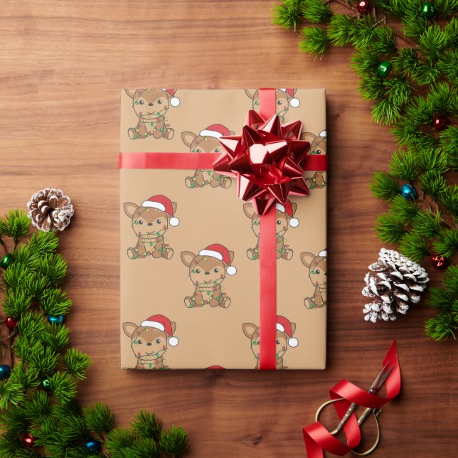 Papier Cadeau Cerf Noël Animaux d'hiver Papier d'enveloppement d (Cadeau de vacances)