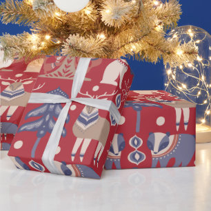 Papier Cadeau Cerf scandinave de Noël nordique