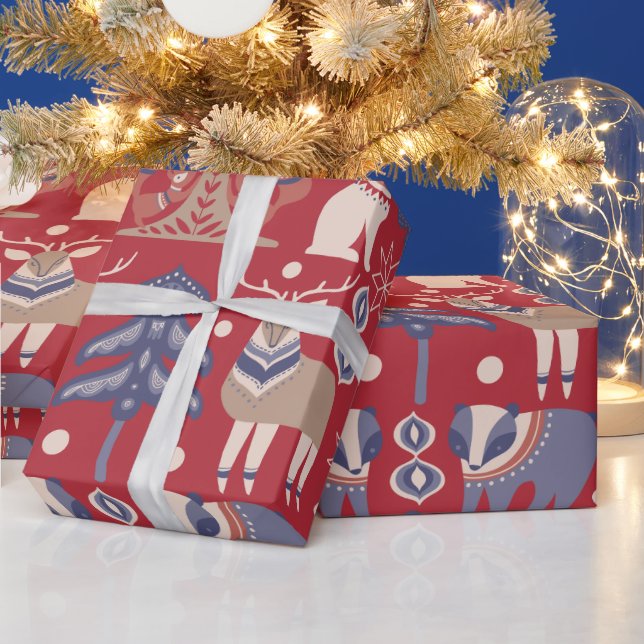 Papier Cadeau Cerf scandinave de Noël nordique (Vacances)