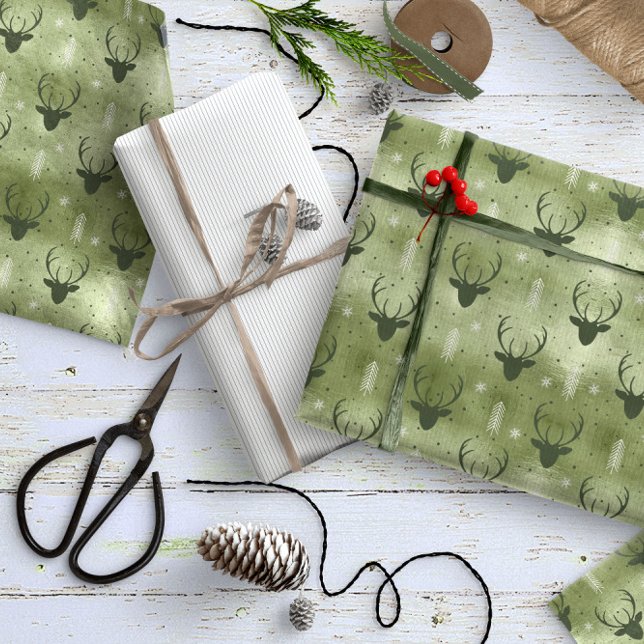 Papier Cadeau Cerfs Antlers Flèches Motif de Noël Vert ID861 (Créateur téléchargé)