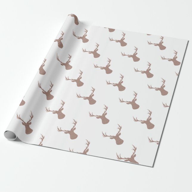 Papier Cadeau Cerfs communs - bandes - brun et blanc (Déroulé)