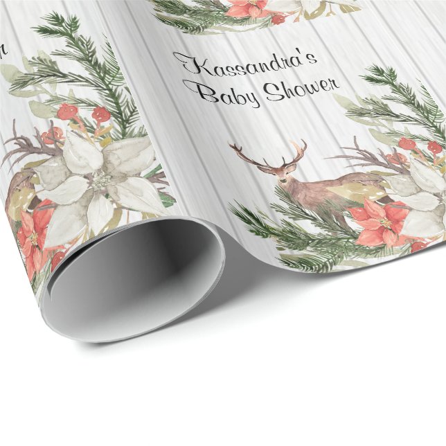 Papier Cadeau Cerfs communs dans le baby shower de verdure (Coin rond)
