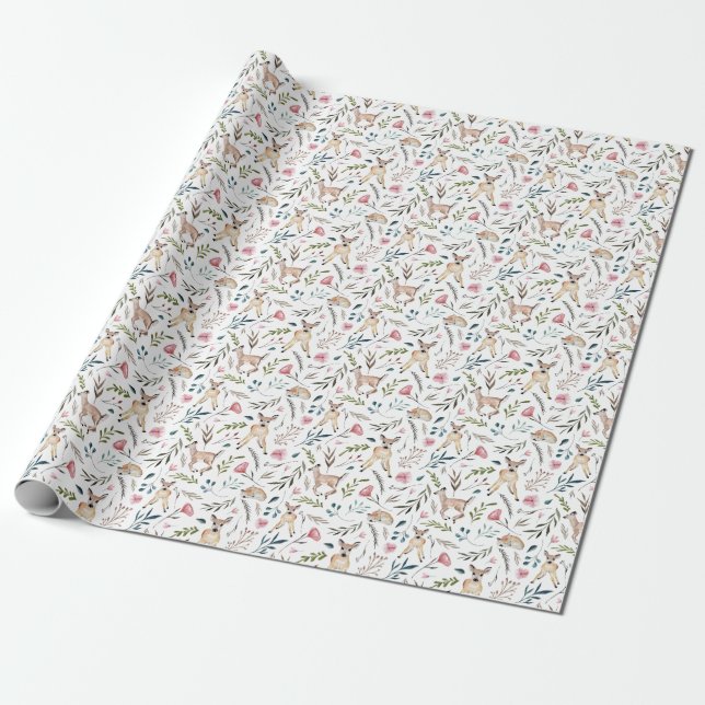 Papier Cadeau Cerfs communs, feuille, et papier d'emballage de (Déroulé)