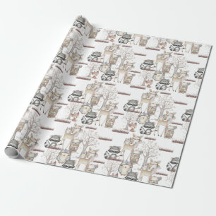 Papier Cadeau Cerfs communs mignons de Fox de raton laveur