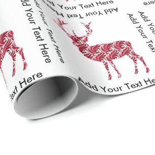 Papier Cadeau Cerfs communs rouges de Noël de damassé