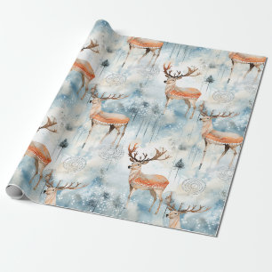 Papier Cadeau Cerfs de la forêt aquarelle d'hiver (3)