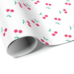Papier Cadeau Cerise mignonne Cerises esthétiques Motif Blanc